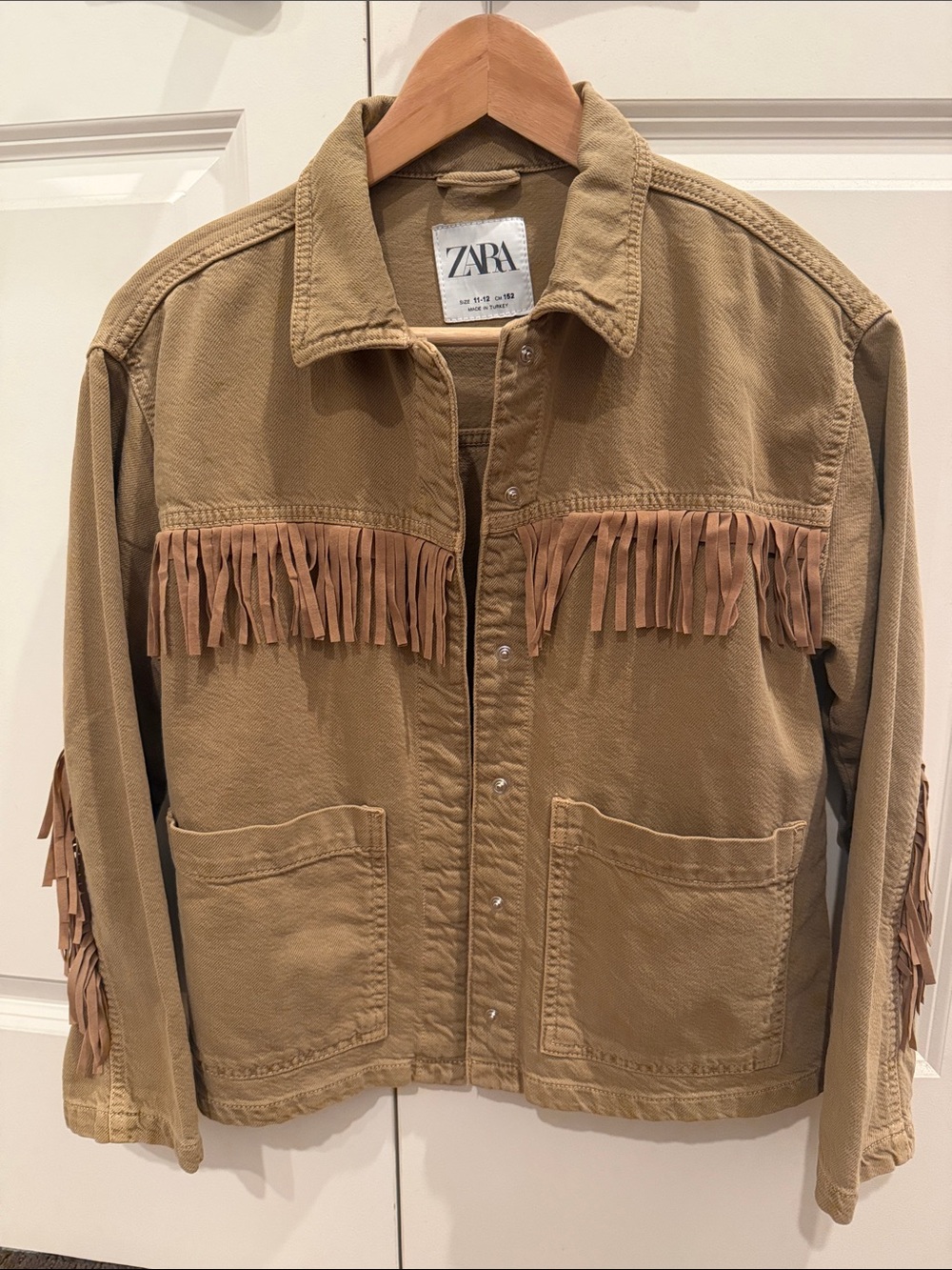 Zara Tan Fringe Cotton Shirt Jacket
